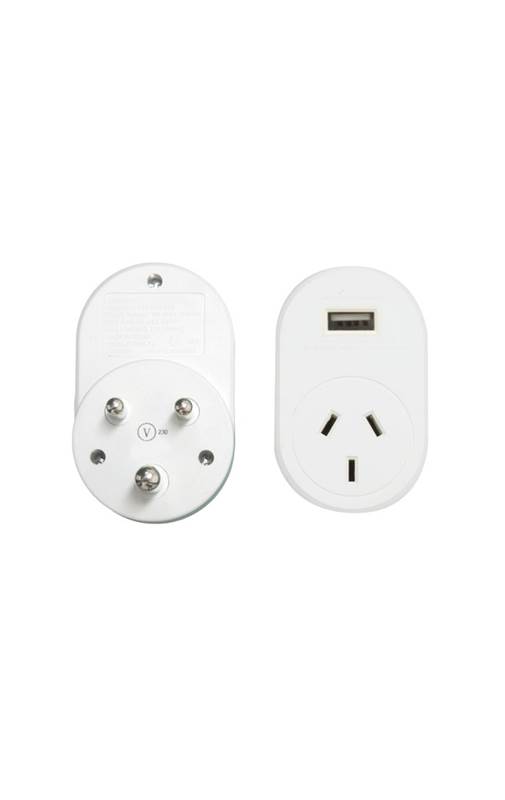 Travel Adaptor with USB Socket - AU to South Africa, India and more