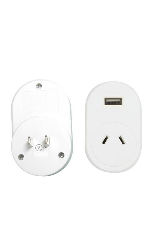 Travel Adaptor with USB Socket - AU to Japan, USA, South America (2 pin) and more