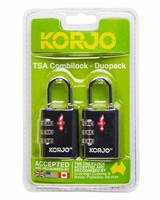 Korjo Combination Lock TSA - Duo Pack (2 Locks) - Black - TSACLD-BLACK