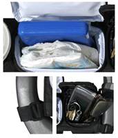 Large, insulated zippered compartment and Velcro straps securely fasten to the console