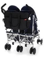 Attaches to any double (side-by-side) stroller with patented Shuttle Clips