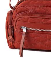 Adorned with chrome logo, decorative cube and metal zipper
