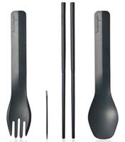 Humangear GoBites Quattro Travel Cutlery Set inc Chopsticks and Toothpick - Grey