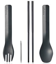 Humangear GoBites Quattro Travel Cutlery Set inc Chopsticks and Toothpick - Dark Grey