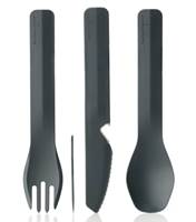 Humangear GoBites Trio Travel Cutlery Set inc Toothpick and Bottle Opener - Dark Grey