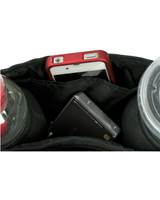 Easy-access center compartment is large enough to hold toys, sippy cup, sunglasses, wallet and more