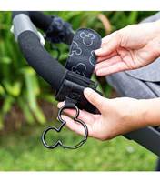 Non-slip adjustable straps and Mickey Mouse-shaped carabiner clips attach to ANY stroller bar