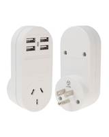Jackson Outbound Travel Adaptor with 4 USB Fast Charging Outlets (3 Amp) - Suits US outlets
