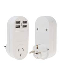 Jackson Outbound Travel Adaptor with 4 x USB Fast Charging Outlets (3 Amp) Suits European outlets