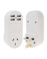 Jackson Outbound Travel Adaptor with 4 x USB Fast Charging Outlets (3 Amp) Suits UK outlets