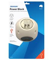 Jackson Power Block - 4 Outlet 2x USB Ports - Grey - PT5700