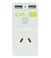 Korjo 2 Port USB Charger and Power Travel Adaptor - Europe, Italy, Switzerland and Australia