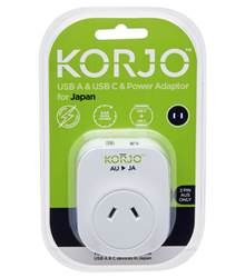 Korjo USB-C + A Charger - AUS/NZ Socket to Japan Plug - Power Adaptor