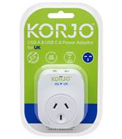 Korjo USB-C + A Charger - AUS/NZ Socket for UK Plug - Power Adaptor