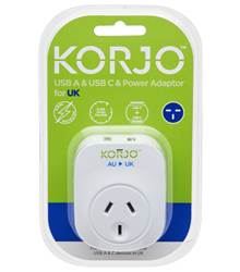 Korjo USB-C + A Charger - AUS/NZ Socket to UK Plug - Power Adaptor