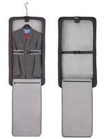 Organizational divider features tricot-lined tie pocket, large pleated pocket, mesh zippered pockets and detachable J-hook for hanging