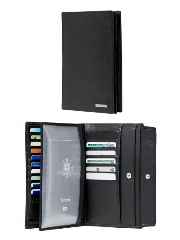 DLX Leather Wallet - Compact with 17 RFID Credit Card Slots - Black