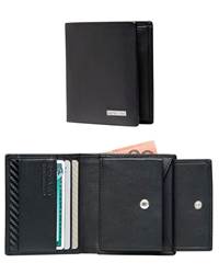 DLX Leather Wallet - Slimline with Coin and 3 Credit Card Slots - Black