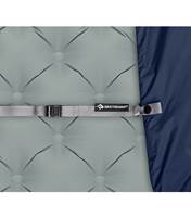 Versatile press stud and adjustable strap system secures the quilt to your mat,