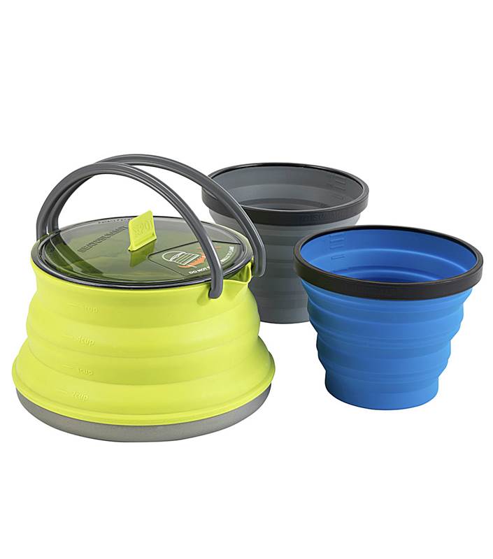 Sea to Summit X-Set 11 - 1.3L X-Pot Collapsible Kettle and 2 X-Mugs - Lime / Blue / Grey