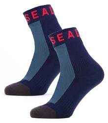 Sealskinz Waterproof Warm Weather Ankle Length Sock with Hydrostop - Blue / Grey / Red - X-Large