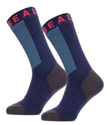 Sealskinz Waterproof Warm Weather Mid Length Sock with Hydrostop - Blue / Grey / Red - Medium
