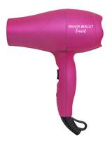 The mini hair dryer features a powerful 1200 watt airflow and two heat/speed settings 