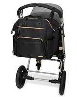 Hangs neatly on a stroller with clip-on stroller straps