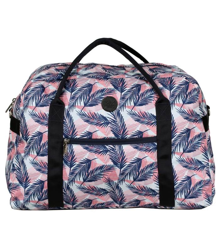 Tosca Fashion Tote / Overnight Bag - Navy / Coral Ferns
