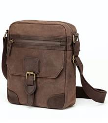 Tosca Waxed Canvas Crossbody Bag with Buckle - Brown