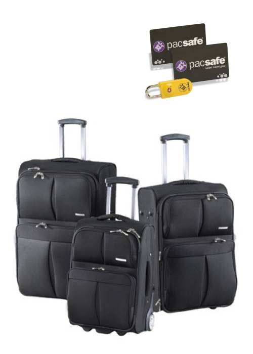 Tourist Luggage : Amazing 3 Piece Bundle : Black : Caribee (Bonus TSA Key-Card Lock)