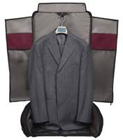 Features two mesh pockets, one webbing loop for hanger and one flap to cover the garment to keep it wrinkle-free
