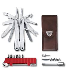 Victorinox Swiss Tool Spirit X (plus Ratchet Wrench Kit and Leather Pouch) Swiss Army Knife - Silver