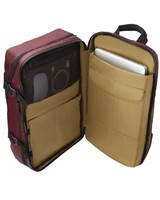 Padded rear compartment with book-style opening includes designated pockets for a 17" laptop and a tablet. Additional slip pockets and mesh zip pocket allows for easy organisation