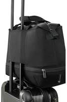 Rear sleeve for sliding bag over wheeled luggage handles
