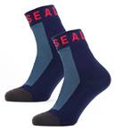 Sealskinz Waterproof Warm Weather Ankle Length Sock with Hydrostop - Blue / Grey / Red - Large