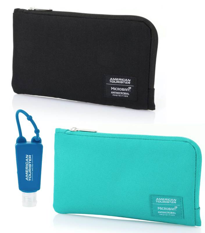 American Tourister Antimicrobial Storage Pouch with Reusable Hand Sanitiser Bottle