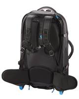 Concealable padded harness system allows you to carry this wheel travel pack on your back, should you need to head off road or climb some stairs