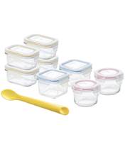 Glasslock 9 Piece Baby Food Container Set with Silicone Spoon - 4 x 150ml, 2 x 210ml, 2 x 165ml