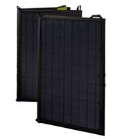 Four monocrystalline panels enclosed in a protective case fold down to a compact profile for easy storage and versatility