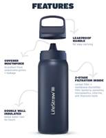 LifeStraw Go 2.0 - 1L Stainless Steel Water Filter Bottle - Aegean Sea - LGV41SASWW