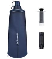 Includes: LifeStraw Peak Series 1L collapsible squeeze bottle with screw-top cap and tether, backwash accessory