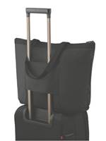 Rear sleeve slides over the handle system of wheeled luggage for easy travel with multiple bags