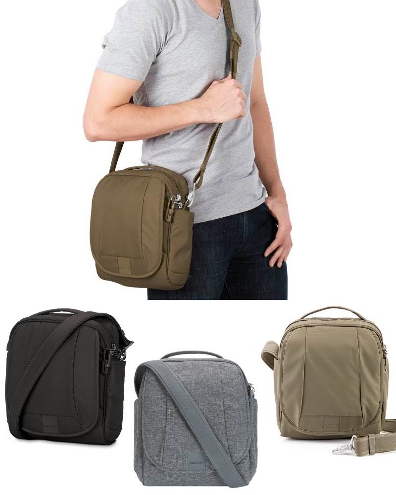 Pacsafe Metrosafe LS200 Anti-Theft Nylon Shoulder Bag for Women and Men Bag with Security-Features 7 Litres Shoulder Bag with Theft Protection Earth Khaki