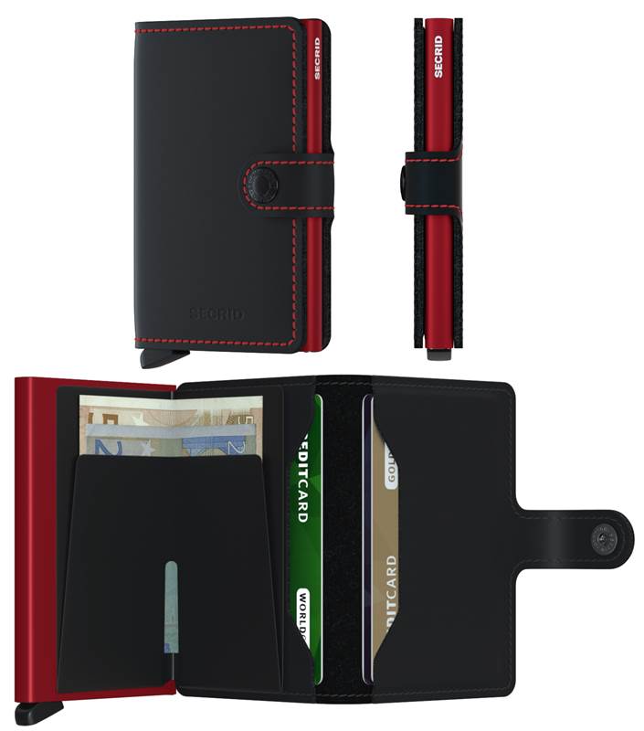  Secrid Miniwallet - Compact Wallet - Matte Leather - Black / Red